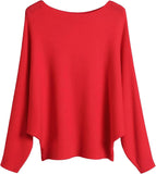 FULIER Womens Boat Neck Batwing Sleeves Dolman Knitted Sweater