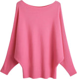 FULIER Womens Boat Neck Batwing Sleeves Dolman Knitted Sweater