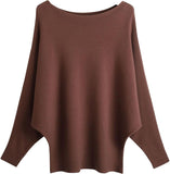 FULIER Womens Boat Neck Batwing Sleeves Dolman Knitted Sweater