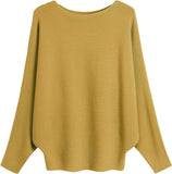FULIER Womens Boat Neck Batwing Sleeves Dolman Knitted Sweater