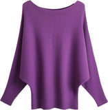 FULIER Womens Boat Neck Batwing Sleeves Dolman Knitted Sweater