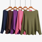 FULIER Womens Boat Neck Batwing Sleeves Dolman Knitted Sweater
