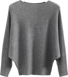 FULIER Womens Boat Neck Batwing Sleeves Dolman Knitted Sweater
