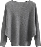 FULIER Womens Boat Neck Batwing Sleeves Dolman Knitted Sweater
